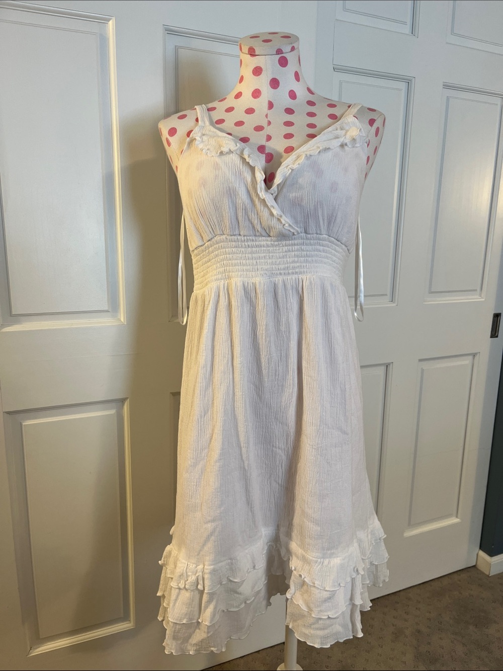 AGB White Ruffled Midi Dress